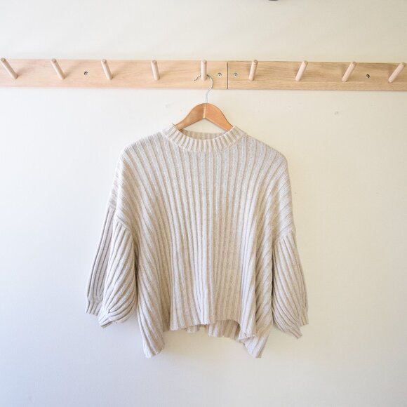 Oversized ribbed knit mock neck sweater - Picture 1 of 5
